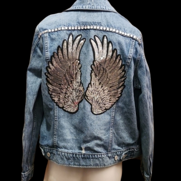 Custom made Angel Wing rhinestone jean jacket - Picture 1 of 16